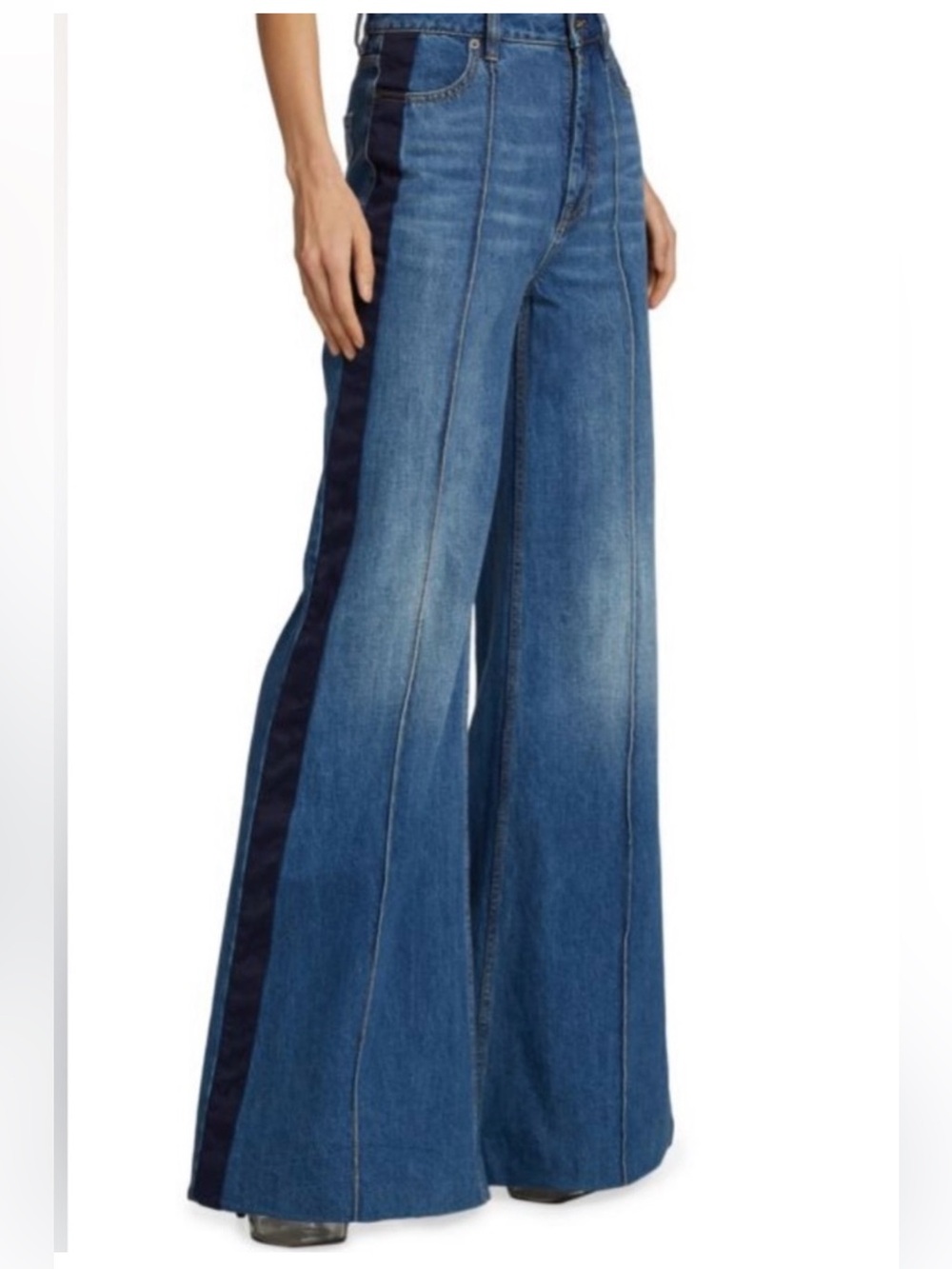 Zimmermann Blue Wide-Leg Jeans with Navy Side Stripe
